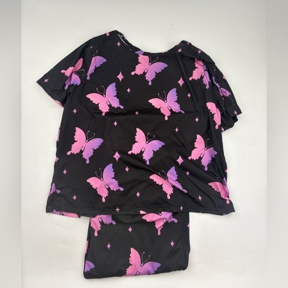 Butterfly Print Black and Pink Sleepwear Set- 2x - Picture 4 of 5